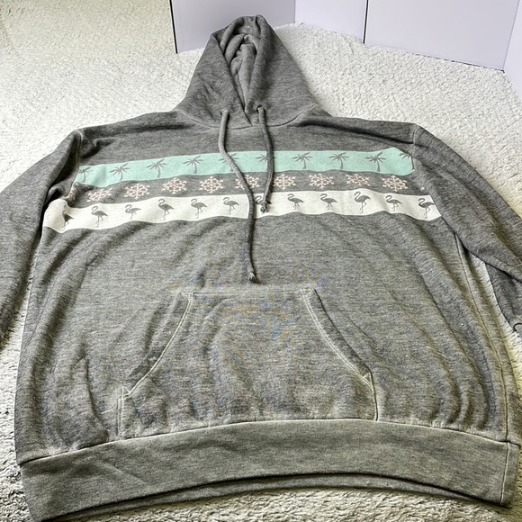 WILDFOX Hooded Sweatshirt Flamingos palm trees snowflakes Gray Size large - Picture 5 of 9